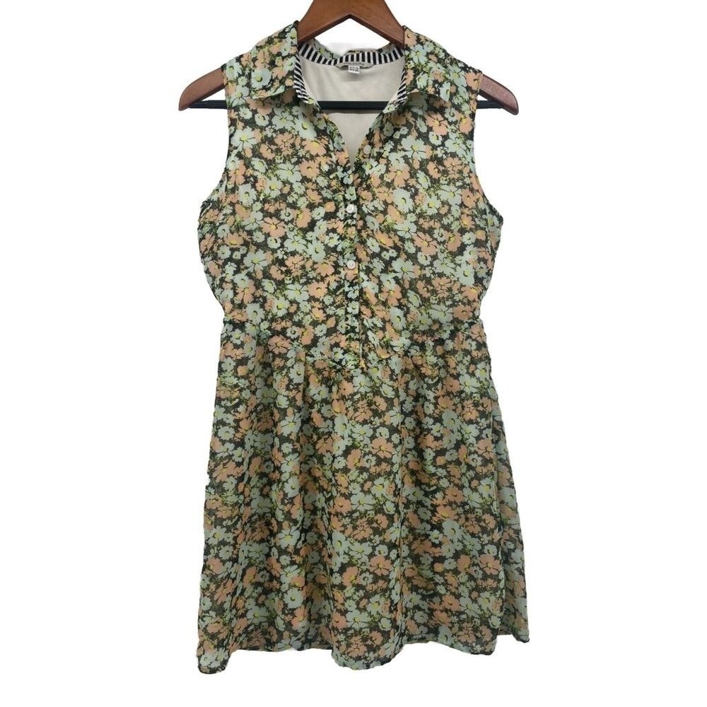 Volcom Mini Dress Womens‎ Small Green Floral Sleeveless Cottagecore Pastel Artsy